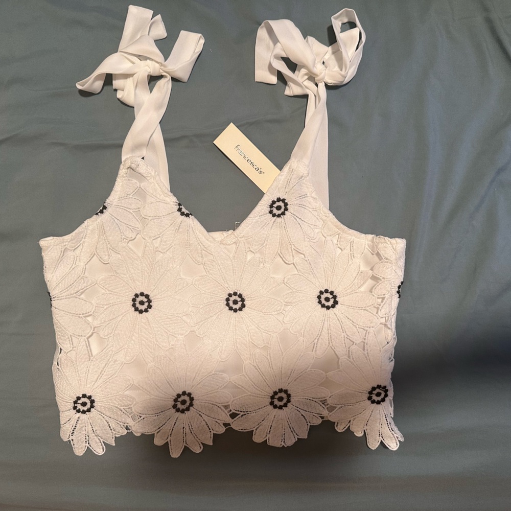 White Floral Lace Crop Top
